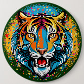 Tigerkopf-Regenbogenfarben-Farbflecken Button (Vorderseite)