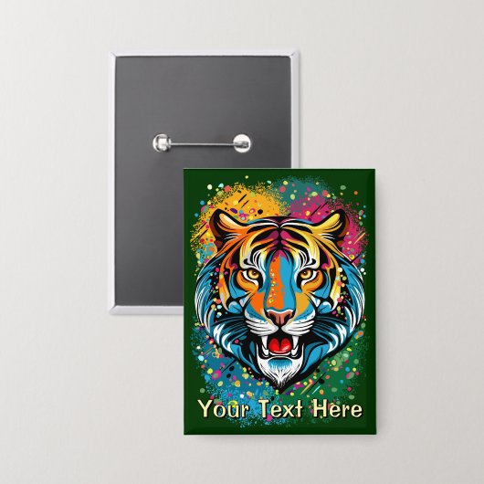 Tigerkopf-Regenbogenfarben-Farbflecken Button (Vorderseite/Rückseite)