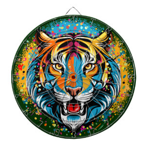 Tigerkopf-Regenbogenfarben-Farbflecken Dartscheibe