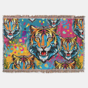 Tigerkopf-Regenbogenfarben-Farbflecken Decke
