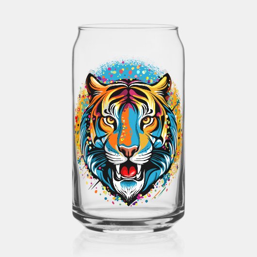 Tigerkopf-Regenbogenfarben-Farbflecken Dosenglas (Vorderseite)
