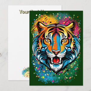 Tigerkopf-Regenbogenfarben-Farbflecken Einladung