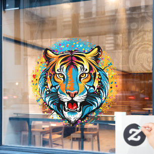 Tigerkopf-Regenbogenfarben-Farbflecken Fensteraufkleber