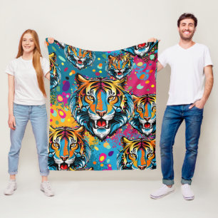 Tigerkopf-Regenbogenfarben-Farbflecken Fleecedecke
