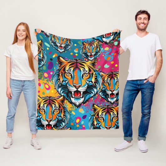Tigerkopf-Regenbogenfarben-Farbflecken Fleecedecke (Beispiel)