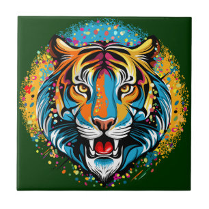 Tigerkopf-Regenbogenfarben-Farbflecken Fliese