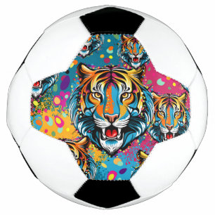 Tigerkopf-Regenbogenfarben-Farbflecken Fußball