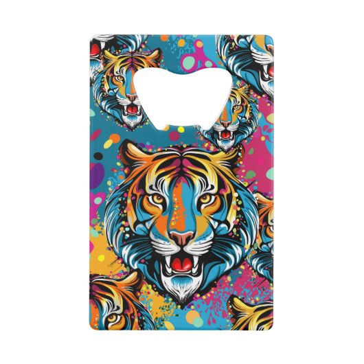 Tigerkopf-Regenbogenfarben-Farbflecken Geldbeutel Flaschenöffner (Vorderseite)