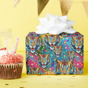 Tigerkopf-Regenbogenfarben-Farbflecken Geschenkpapier