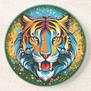 Tigerkopf-Regenbogenfarben-Farbflecken Getränkeuntersetzer