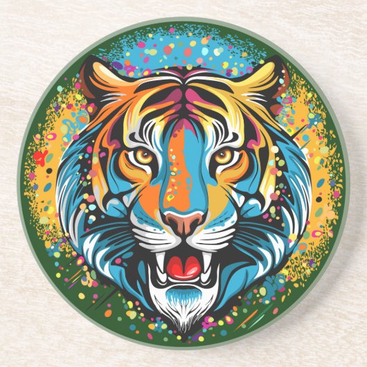 Tigerkopf-Regenbogenfarben-Farbflecken Getränkeuntersetzer (Vorne)