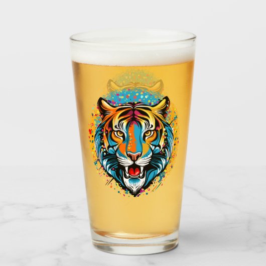 Tigerkopf-Regenbogenfarben-Farbflecken Glas (Vorne (Gefüllt))