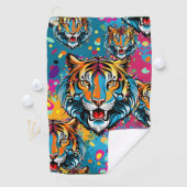 Tigerkopf-Regenbogenfarben-Farbflecken Golfhandtuch (Insitu)