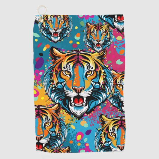 Tigerkopf-Regenbogenfarben-Farbflecken Golfhandtuch (Vorderseite)