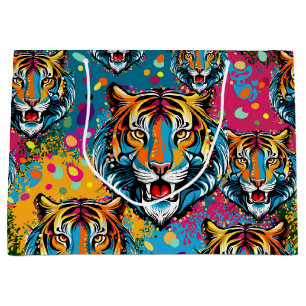 Tigerkopf-Regenbogenfarben-Farbflecken Große Geschenktüte