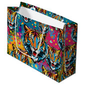 Tigerkopf-Regenbogenfarben-Farbflecken Große Geschenktüte (Vorderseite Schrägansicht)