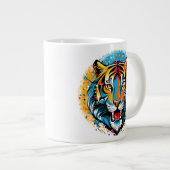 Tigerkopf-Regenbogenfarben-Farbflecken Jumbo-Tasse (Vorderseite Rechts)