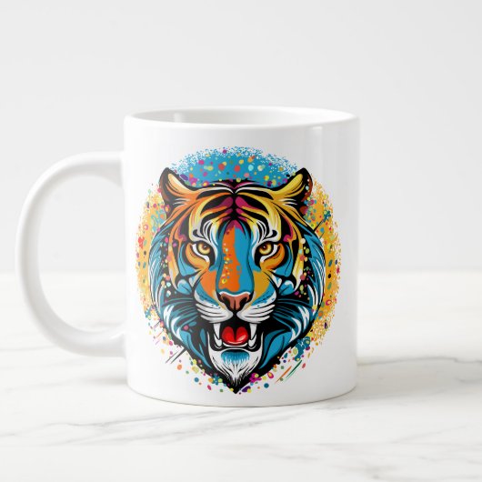 Tigerkopf-Regenbogenfarben-Farbflecken Jumbo-Tasse (Links)