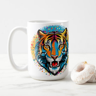 Tigerkopf-Regenbogenfarben-Farbflecken Kaffeetasse