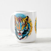 Tigerkopf-Regenbogenfarben-Farbflecken Kaffeetasse (Vorderseite Links)