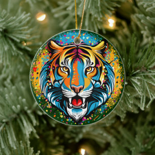 Tigerkopf-Regenbogenfarben-Farbflecken Keramik Ornament