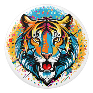 Tigerkopf-Regenbogenfarben-Farbflecken Keramikknauf
