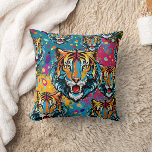 Tigerkopf-Regenbogenfarben-Farbflecken Kissen