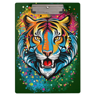 Tigerkopf-Regenbogenfarben-Farbflecken Klemmbrett