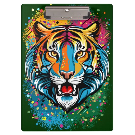 Tigerkopf-Regenbogenfarben-Farbflecken Klemmbrett (Vorderseite)