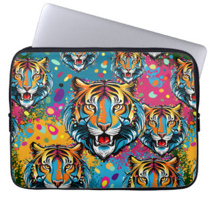 Tigerkopf-Regenbogenfarben-Farbflecken Laptopschutzhülle