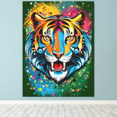 Tigerkopf-Regenbogenfarben-Farbflecken Leinwanddruck (Insitu (Holzboden))