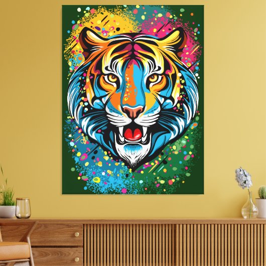 Tigerkopf-Regenbogenfarben-Farbflecken Leinwanddruck (Insitu (Wohnzimmer))