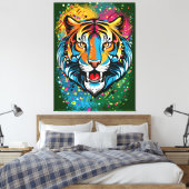 Tigerkopf-Regenbogenfarben-Farbflecken Leinwanddruck (Insitu (Schlafzimmer))