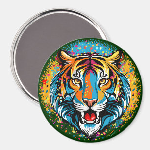 Tigerkopf-Regenbogenfarben-Farbflecken Magnet
