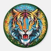 Tigerkopf-Regenbogenfarben-Farbflecken Magnet (Vorne)