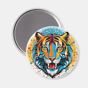Tigerkopf-Regenbogenfarben-Farbflecken Magnet
