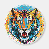 Tigerkopf-Regenbogenfarben-Farbflecken Magnet (Vorne)