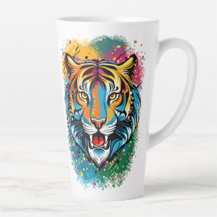 Tigerkopf-Regenbogenfarben-Farbflecken Milchtasse