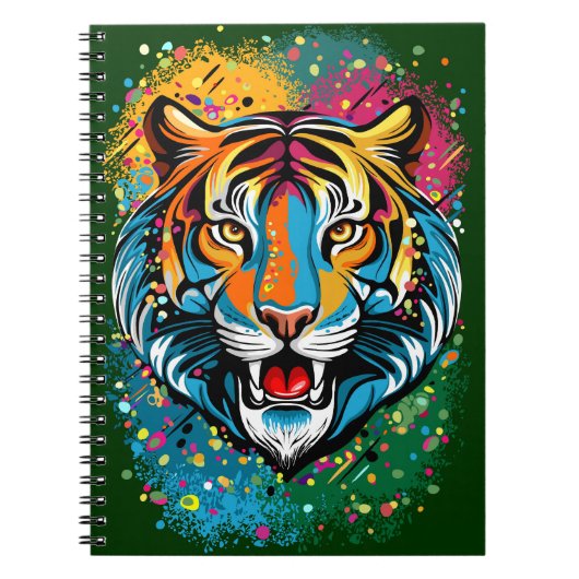 Tigerkopf-Regenbogenfarben-Farbflecken Notizblock (Vorderseite)