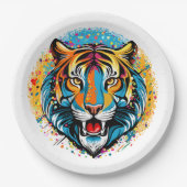 Tigerkopf-Regenbogenfarben-Farbflecken Pappteller (Vorderseite)