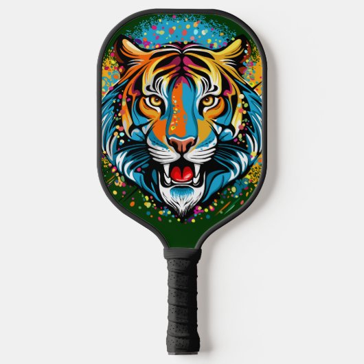 Tigerkopf-Regenbogenfarben-Farbflecken Pickleball Schläger (Vorderseite)