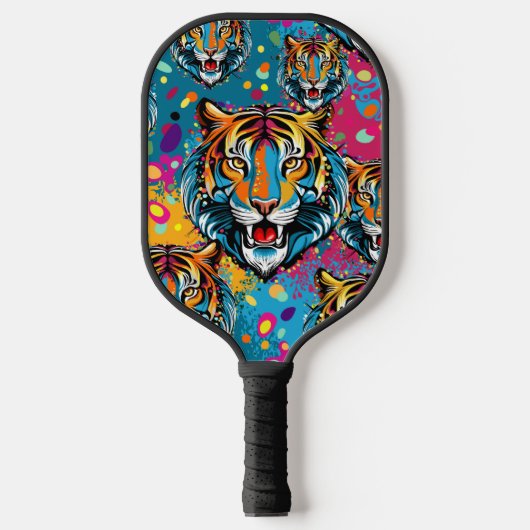 Tigerkopf-Regenbogenfarben-Farbflecken Pickleball Schläger (Vorderseite)