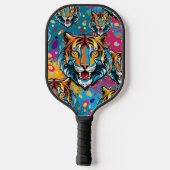 Tigerkopf-Regenbogenfarben-Farbflecken Pickleball Schläger (Rückseite)