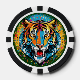 Tigerkopf-Regenbogenfarben-Farbflecken Pokerchips