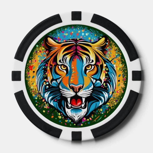 Tigerkopf-Regenbogenfarben-Farbflecken Pokerchips (Vorderseite)