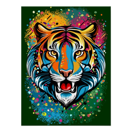 Tigerkopf-Regenbogenfarben-Farbflecken Poster (Vorderseite)
