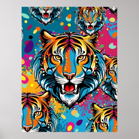 Tigerkopf-Regenbogenfarben-Farbflecken Poster (Vorne)
