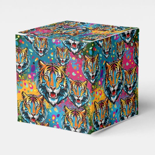 Tigerkopf-Regenbogenfarben-Farbflecken-Pouf Geschenkschachtel (Vorderseite)