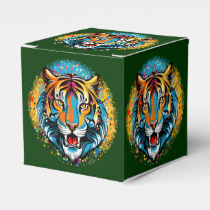 Tigerkopf-Regenbogenfarben-Farbflecken-Pouf Geschenkschachtel
