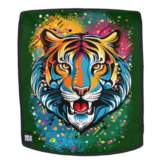 Tigerkopf-Regenbogenfarben-Farbflecken Rucksack (Abnehmbare Front)